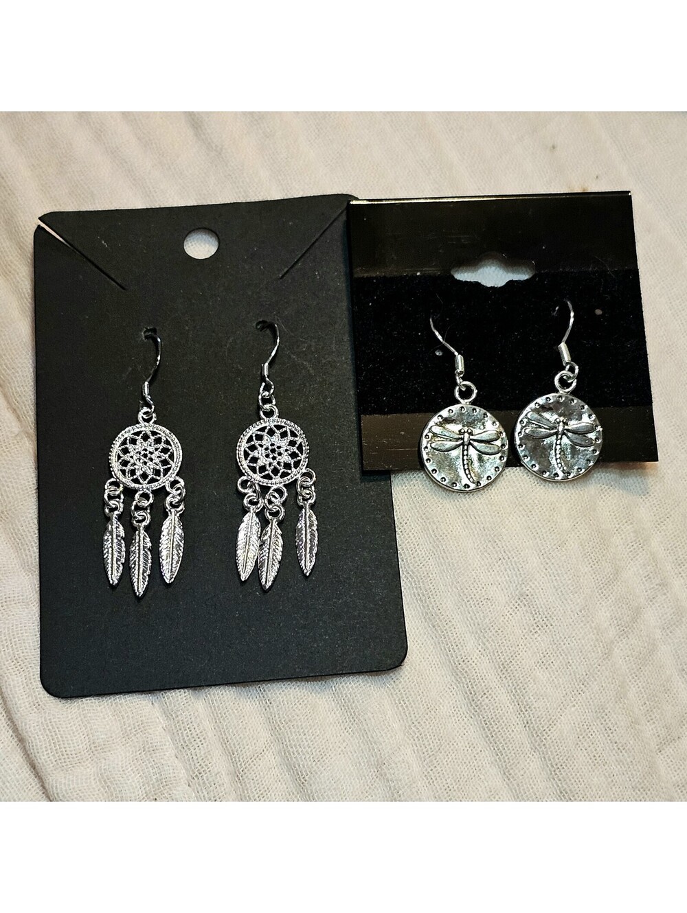 Lot Of 2 NWT Silver Earrings Dragonfly Dreamcatcher Drop Hook